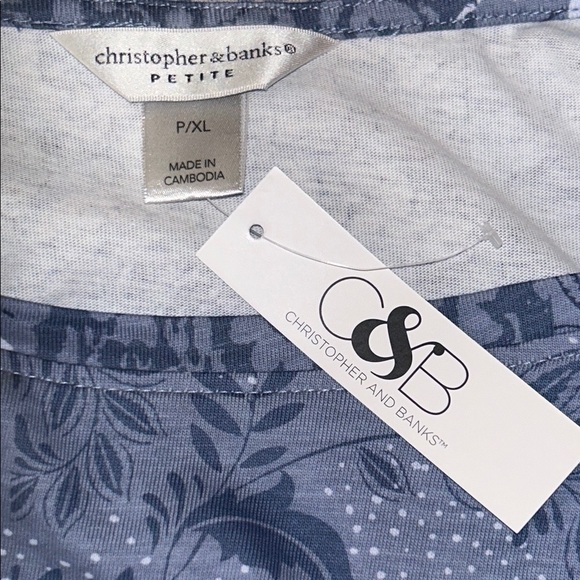 NWT Christopher & Banks Blue Floral Patchwork Women's Top Size P/XL - Picture 8 of 9